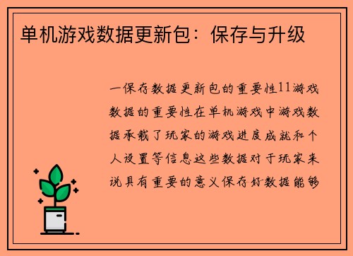 单机游戏数据更新包：保存与升级